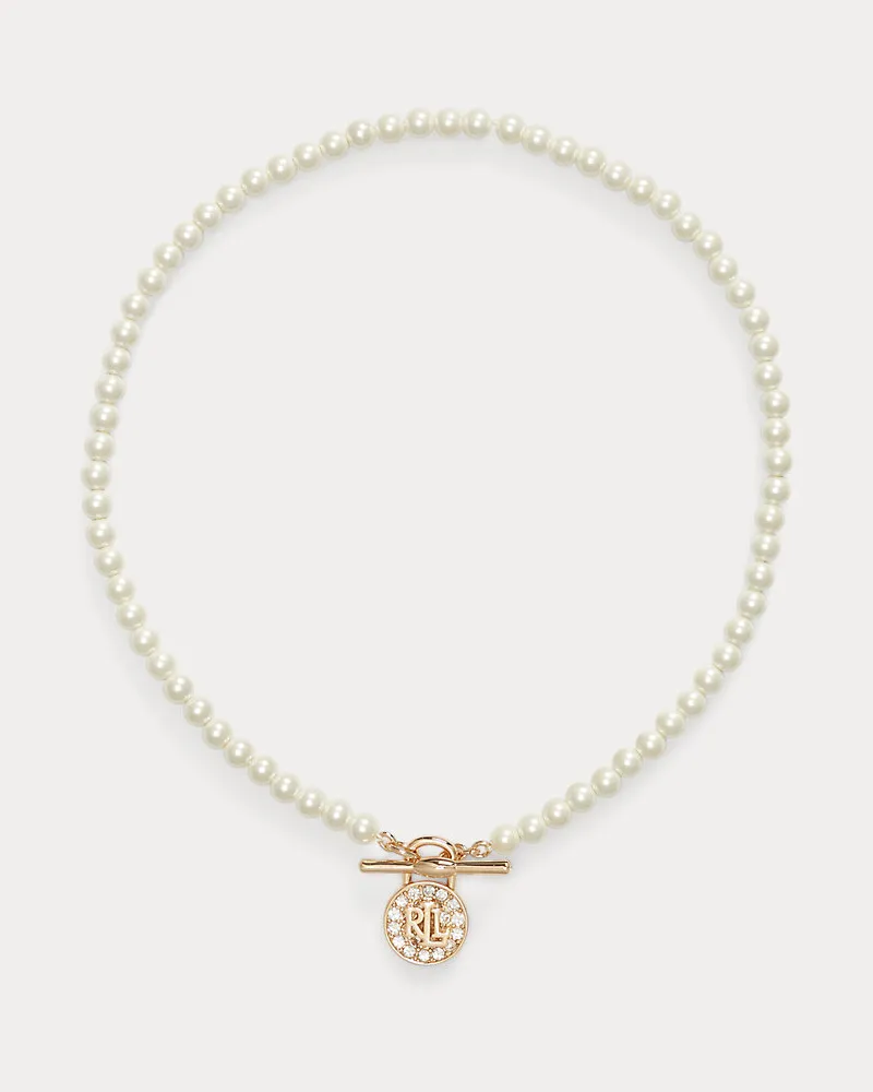 Ralph Lauren Kette mit Kunstperlen und Logoanhänger Gold