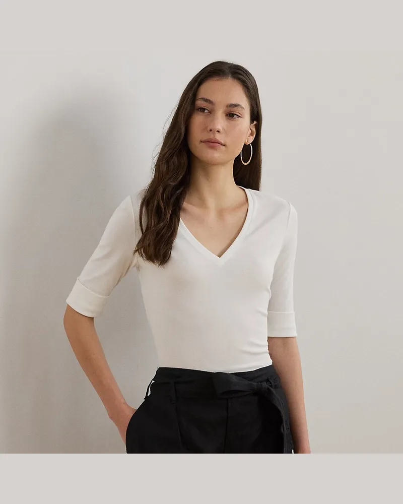 Ralph Lauren Baumwollstretch-T-Shirt mit V-Ausschnitt White