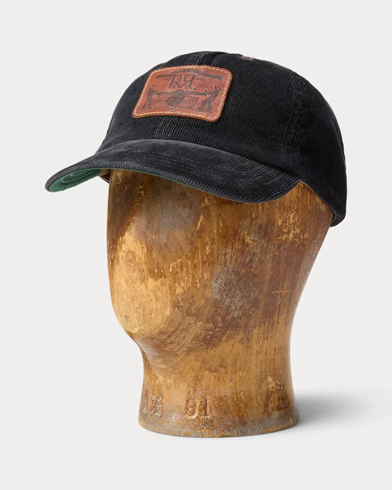 Ralph Lauren Kordsamt-Truckerkappe mit Lederaufnäher Black