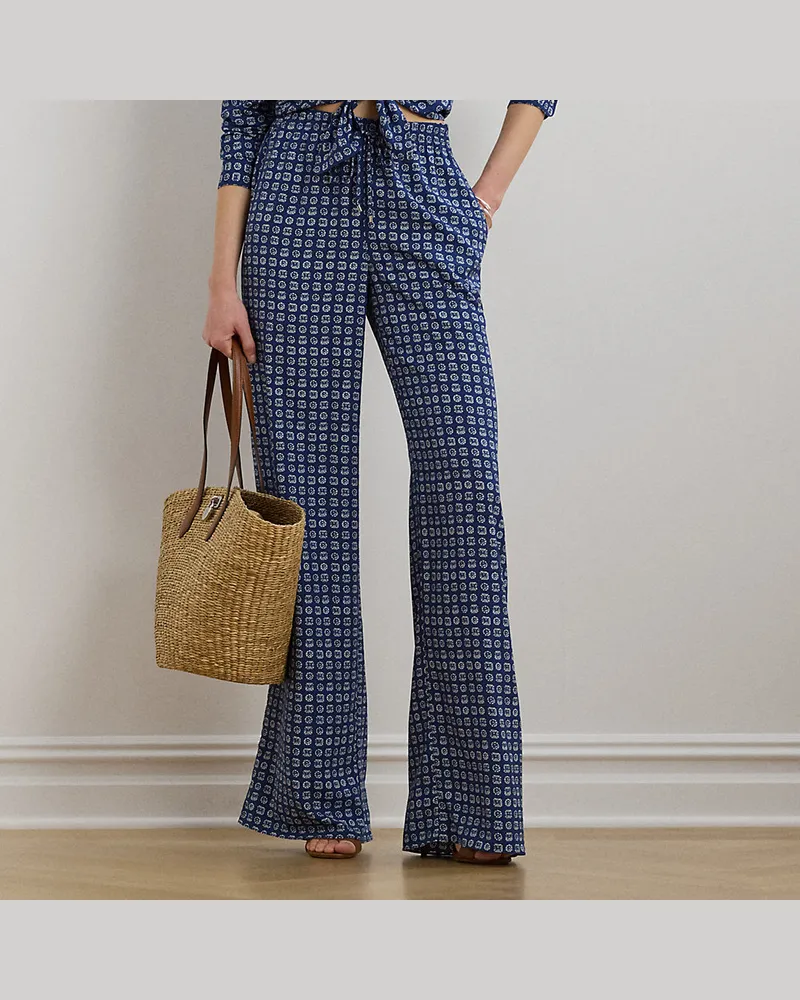 Ralph Lauren Gemusterte Crêpehose mit weitem Bein Blue
