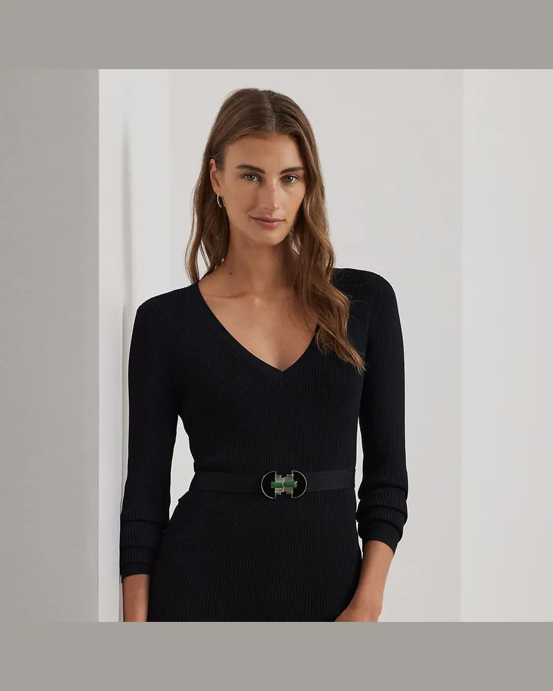Ralph Lauren Rippenstrickpullover mit Gürtel Black