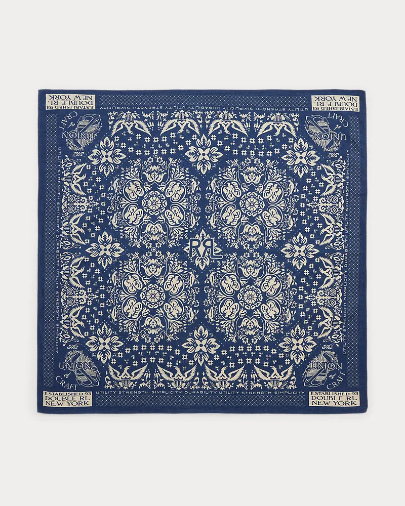 Ralph Lauren Indigoblaues Baumwollbandana mit Blumen Blue