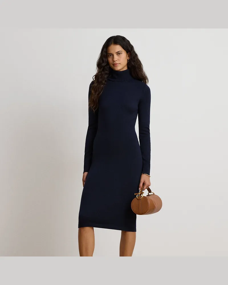 Ralph Lauren Woll-Pulloverkleid mit Rollkragen Blue