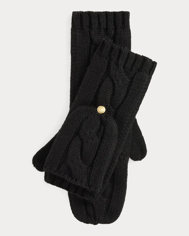 Ralph Lauren Wandelbare Zopfmuster-Fäustlinge Black