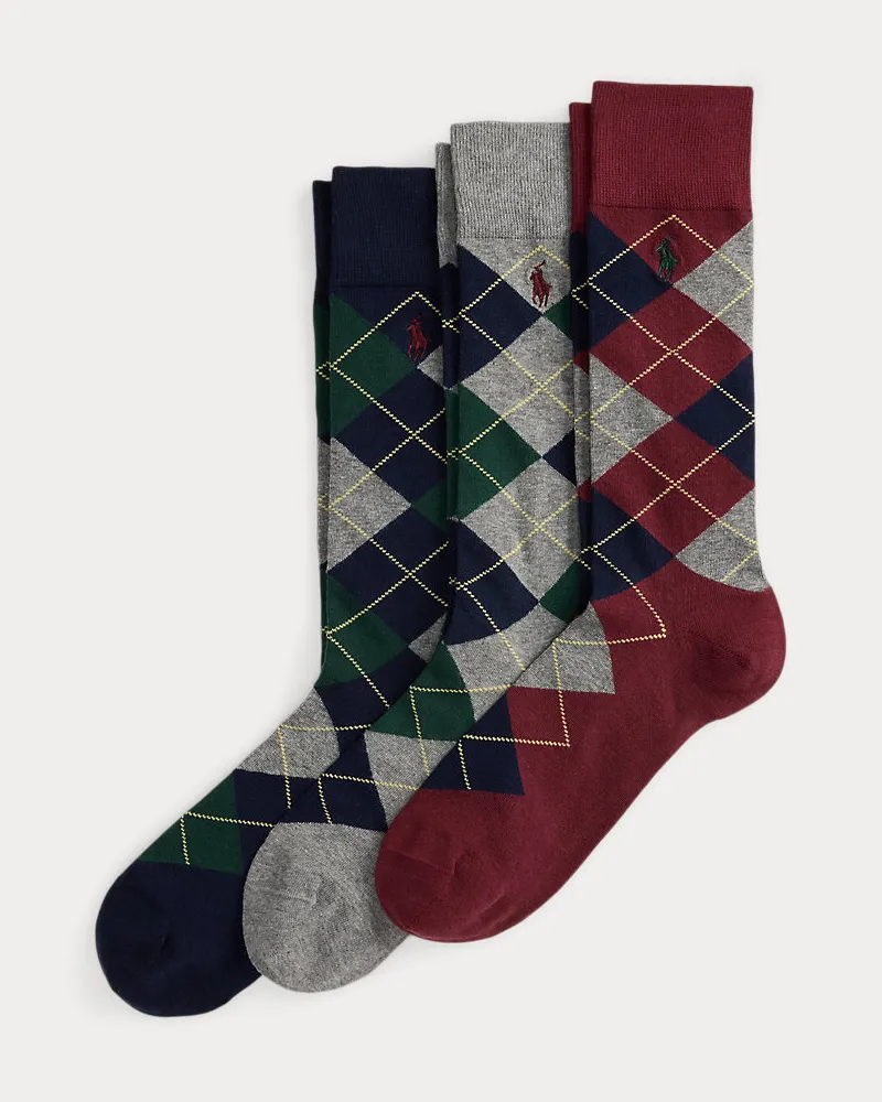 Ralph Lauren 3er-Pack Anzugsocken mit Argyle-Muster Red