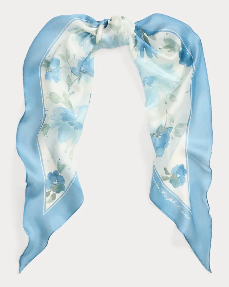 Ralph Lauren Rautenförmiger Seidenschal mit Blumen Blue