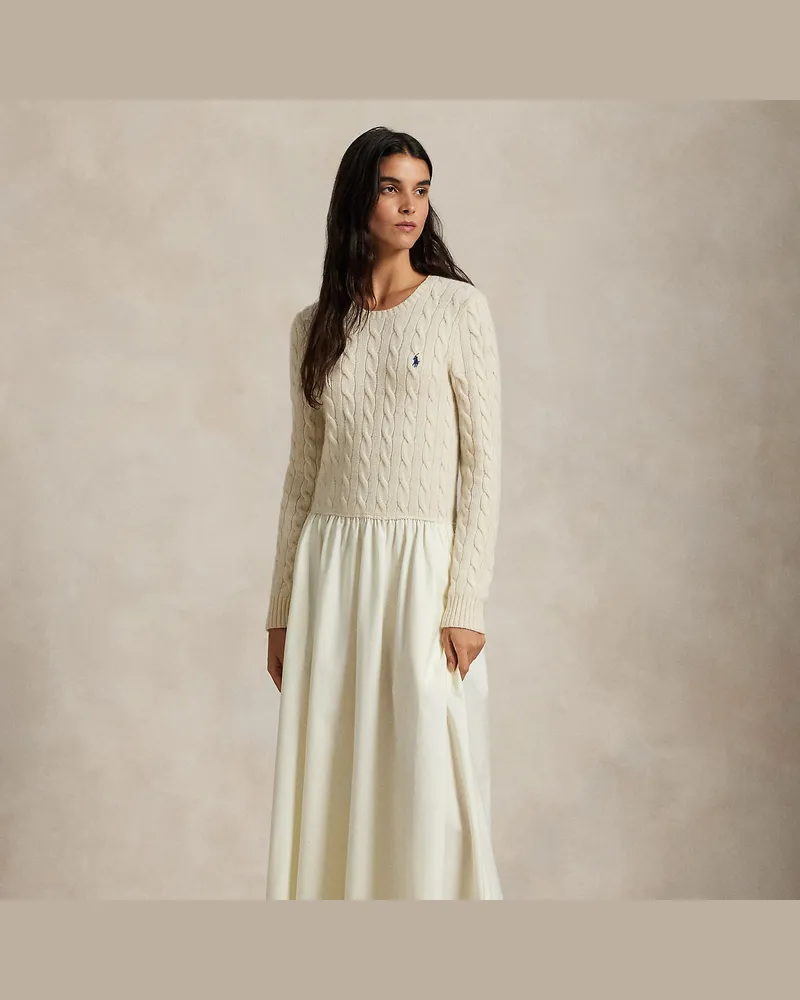 Ralph Lauren Popelinekleid mit Zopfmuster White