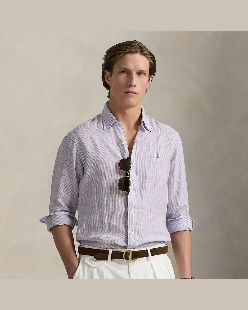 Ralph Lauren Gestreiftes Custom-Fit Leinenhemd Purple
