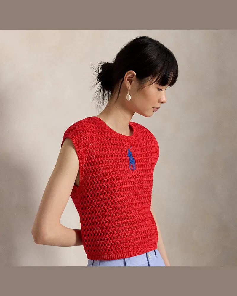Ralph Lauren Gehäkelter Baumwollpullover mit Big Pony Red