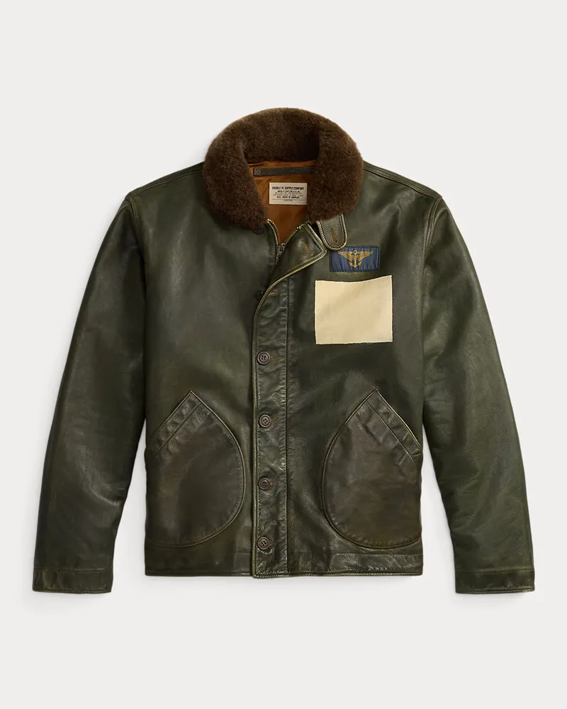 Ralph Lauren Lederjacke mit Lammfellkragen Green