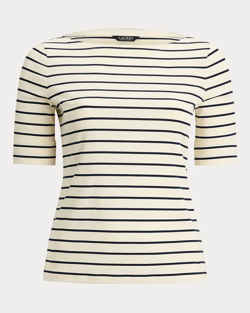 Ralph Lauren Plus Größen - Baumwoll-T-Shirt mit U-Boot-Ausschnitt Cream