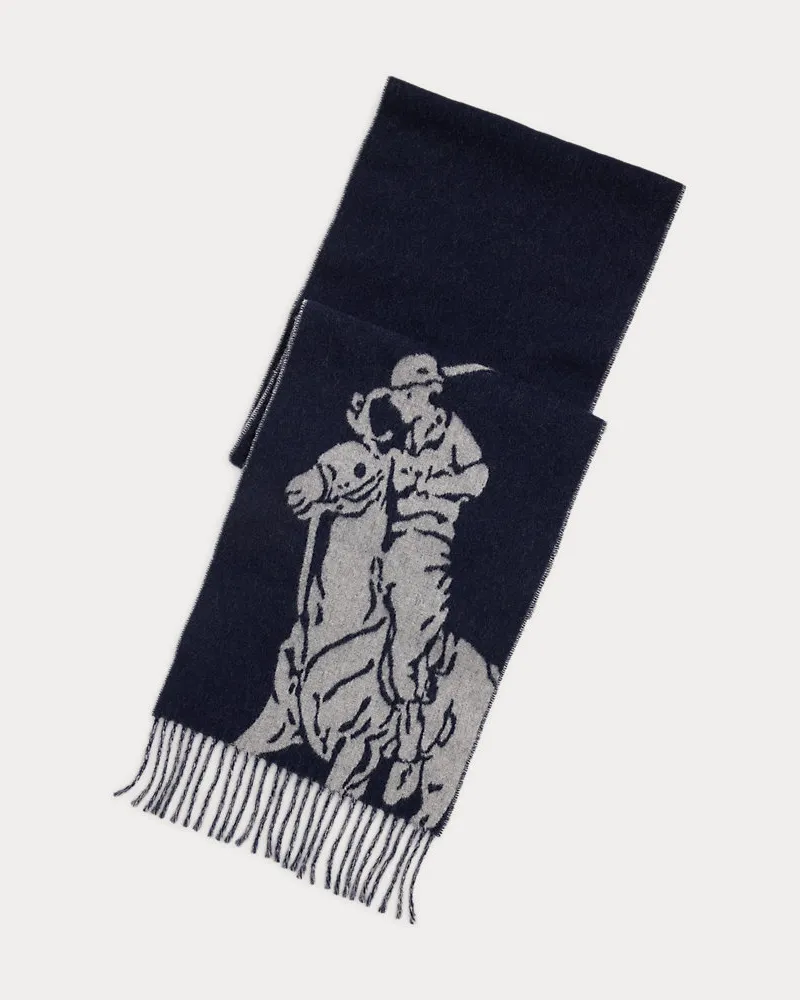 Ralph Lauren Schal aus Wollmischung mit Big Pony Blue