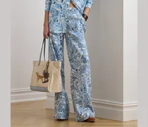 Paisley-Leinenhose mit weitem Bein