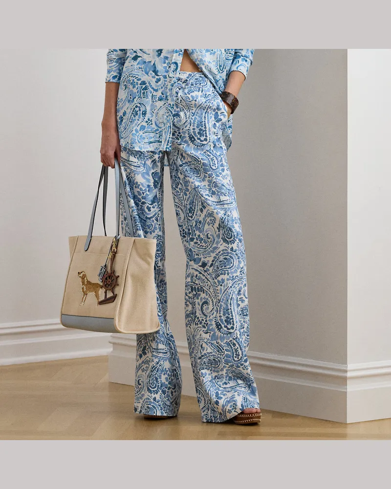 Ralph Lauren Paisley-Leinenhose mit weitem Bein Blue