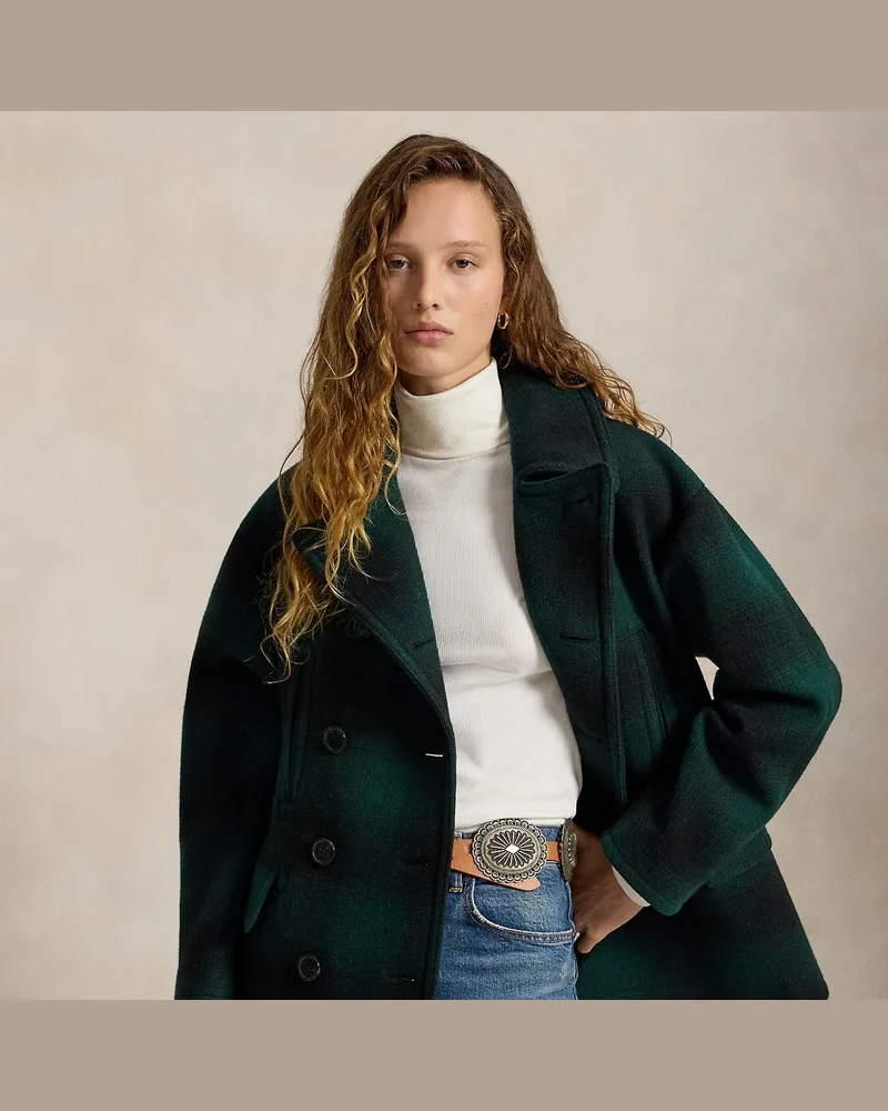 Ralph Lauren Figurbetonter Caban mit Karomuster Green