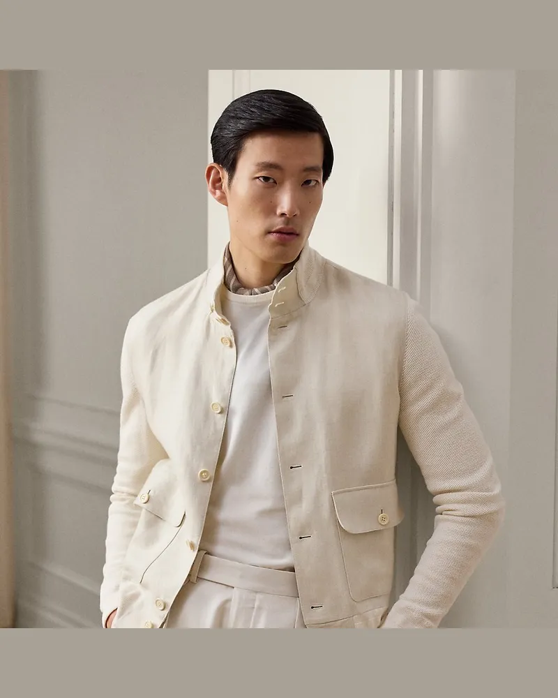 Ralph Lauren Strickjacke mit Leinenbahnen Cream