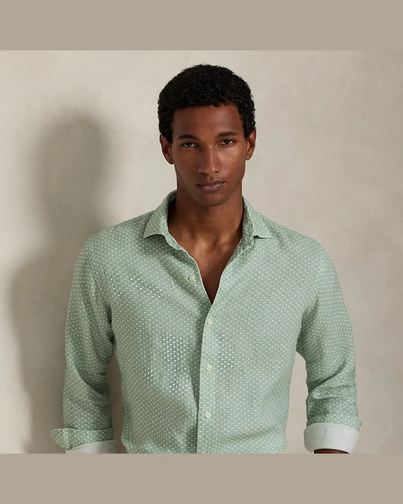 Ralph Lauren Custom-Fit Leinenhemd mit Reitsportdruck Green