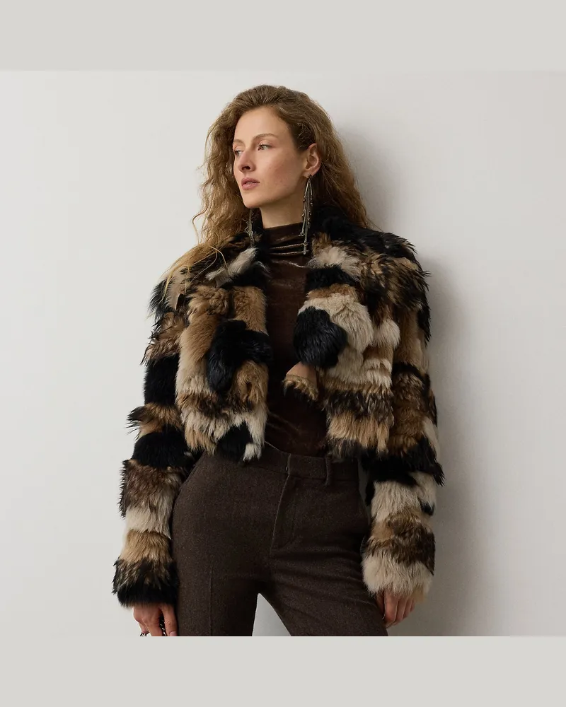 Ralph Lauren Patchwork-Mantel Marnie aus Lammfell Brown