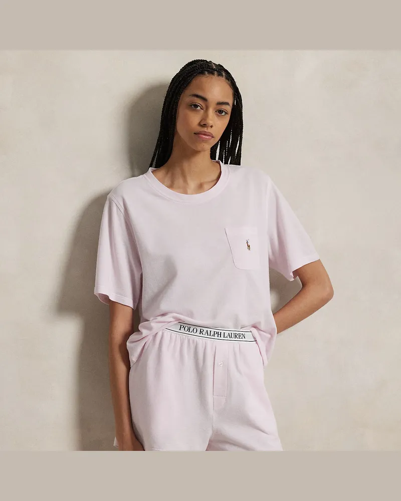 Ralph Lauren Strick-Pyjama mit T-Shirt und Shorts Pink