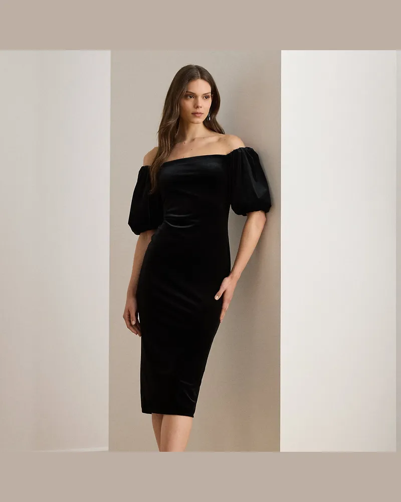 Ralph Lauren Samt-Cocktailkleid mit Ballonärmeln Black