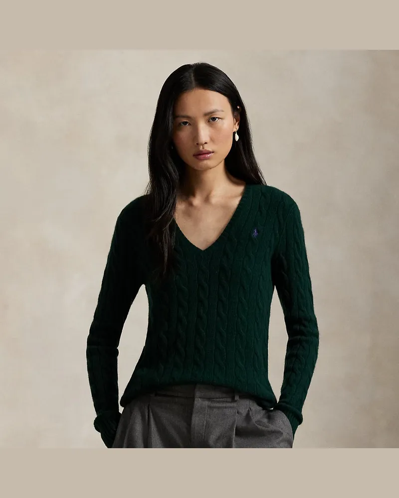 Ralph Lauren Woll-Kaschmir-Pullover mit Zopfmuster Green