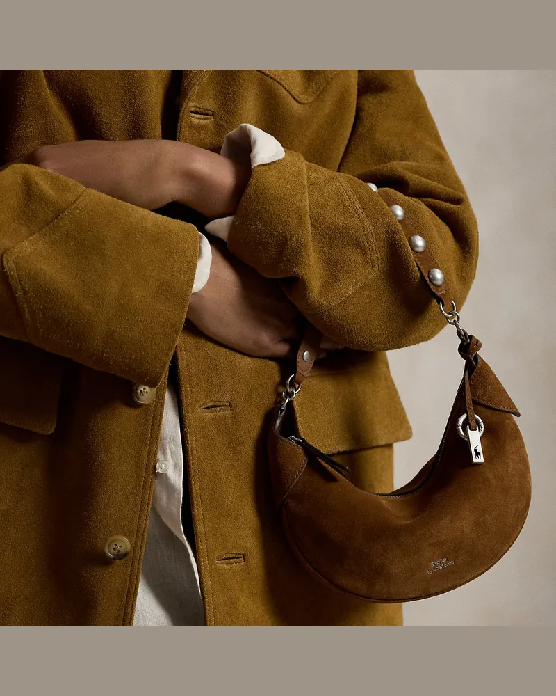 Ralph Lauren Mini-Wildledertasche Polo ID mit Nieten Tan