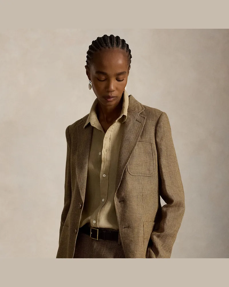 Ralph Lauren Einreihiger Glencheck-Blazer aus Leinen Brown