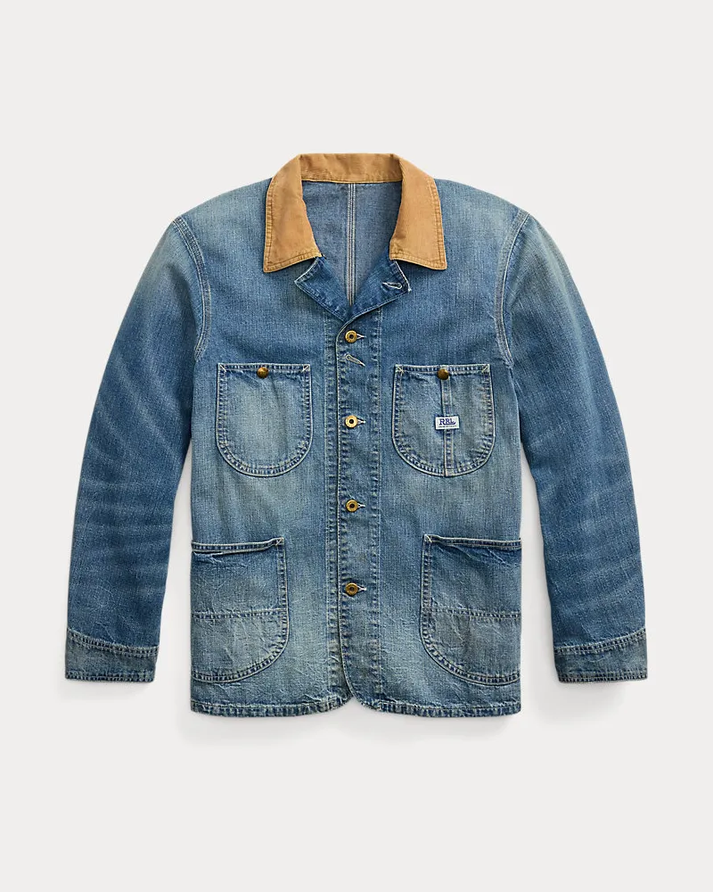 Ralph Lauren Indigo-Denimjacke mit Kordsamtkragen Blue