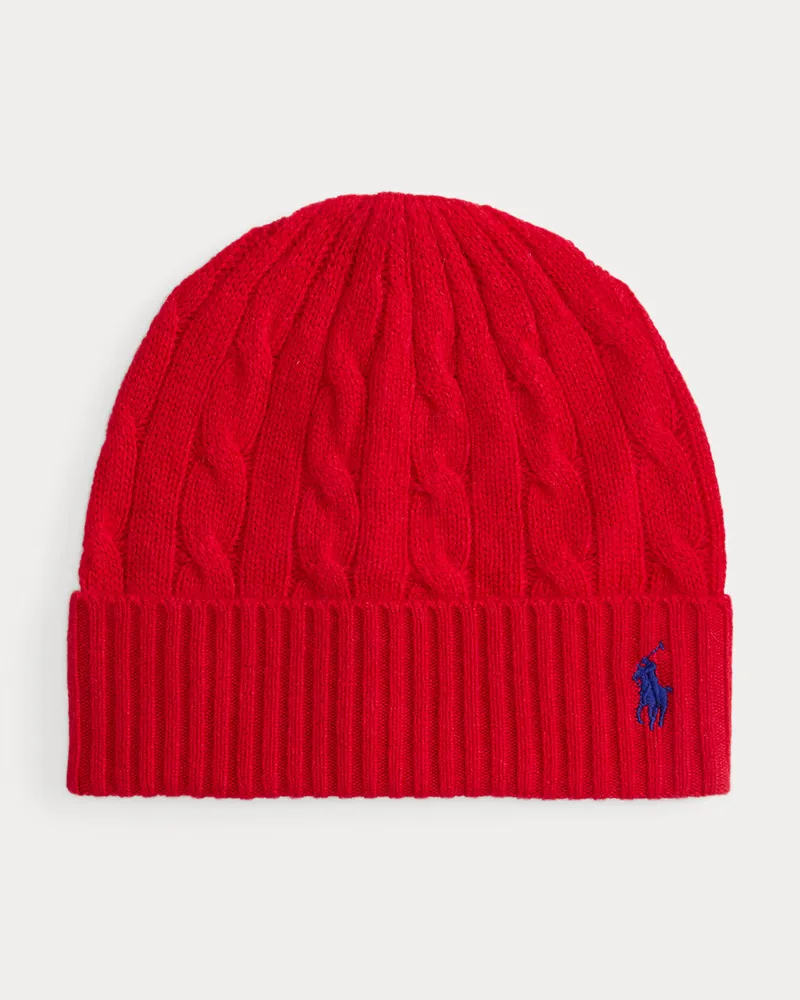 Ralph Lauren Woll-Kaschmir-Mütze mit Zopfmuster Red