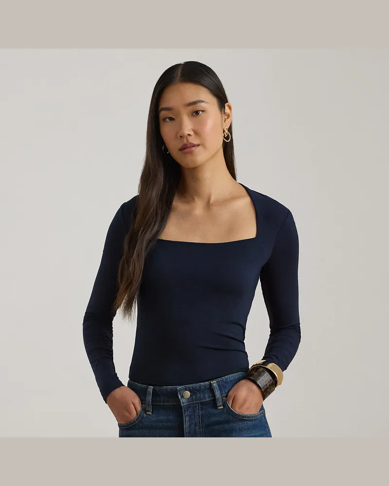Ralph Lauren Jerseytop mit eckigem Ausschnitt Blue