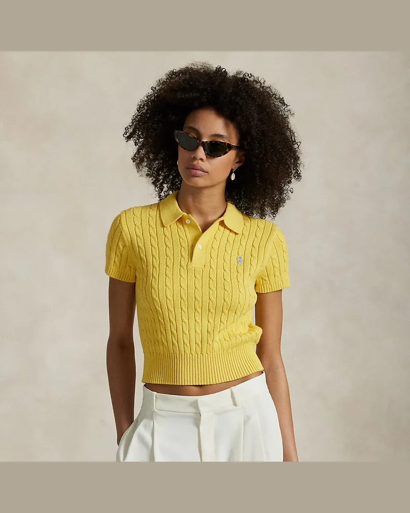 Ralph Lauren Verkürztes Poloshirt mit Zopfmuster Yellow