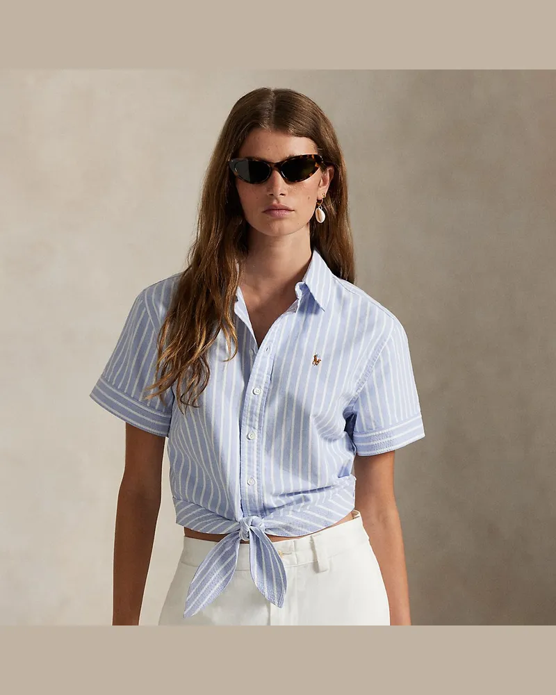 Ralph Lauren Verkürztes Oxfordhemd mit Schnürdetail Blue