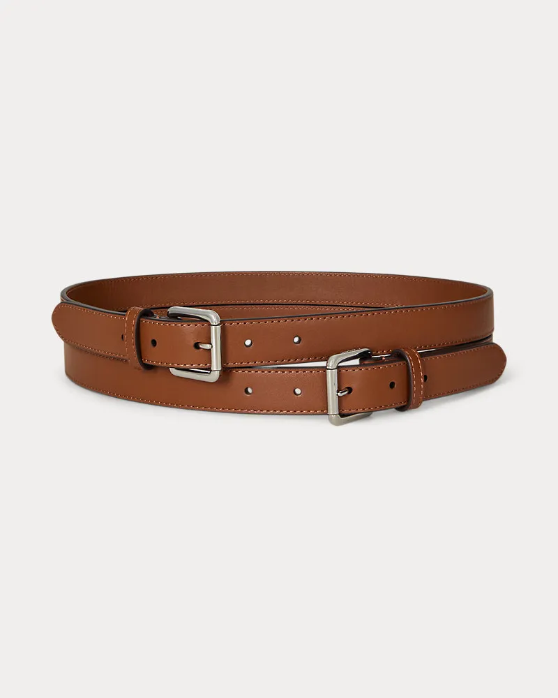 Ralph Lauren Breiter Ledergürtel mit Doppelschnalle Brown