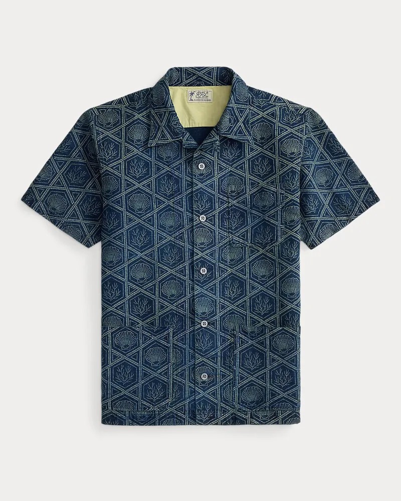 Ralph Lauren Maritimes Leinen-Baumwoll-Hemd in Indigo Blue