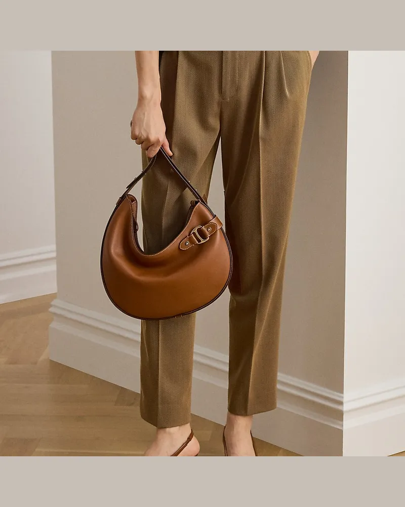 Ralph Lauren Große Schultertasche Tasha aus Leder Brown