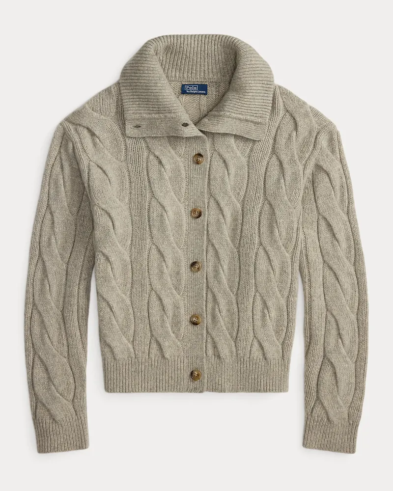 Ralph Lauren Zopfmuster-Strickjacke mit Tunnelkragen Grey
