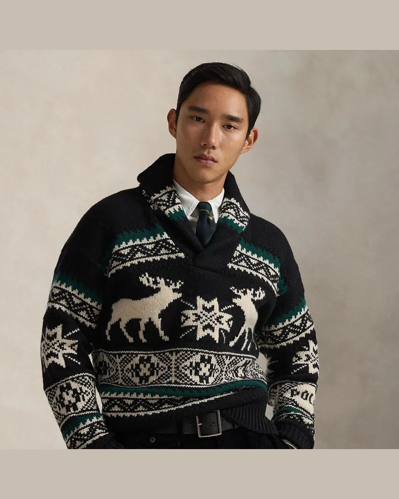 Ralph Lauren Pullover aus Wollmischung mit Elchgrafik Black