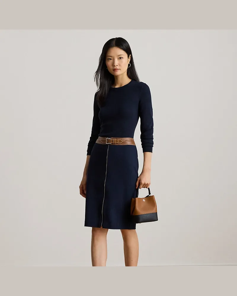 Ralph Lauren Ponté-Bleistiftrock mit Kunstlederbesatz Blue