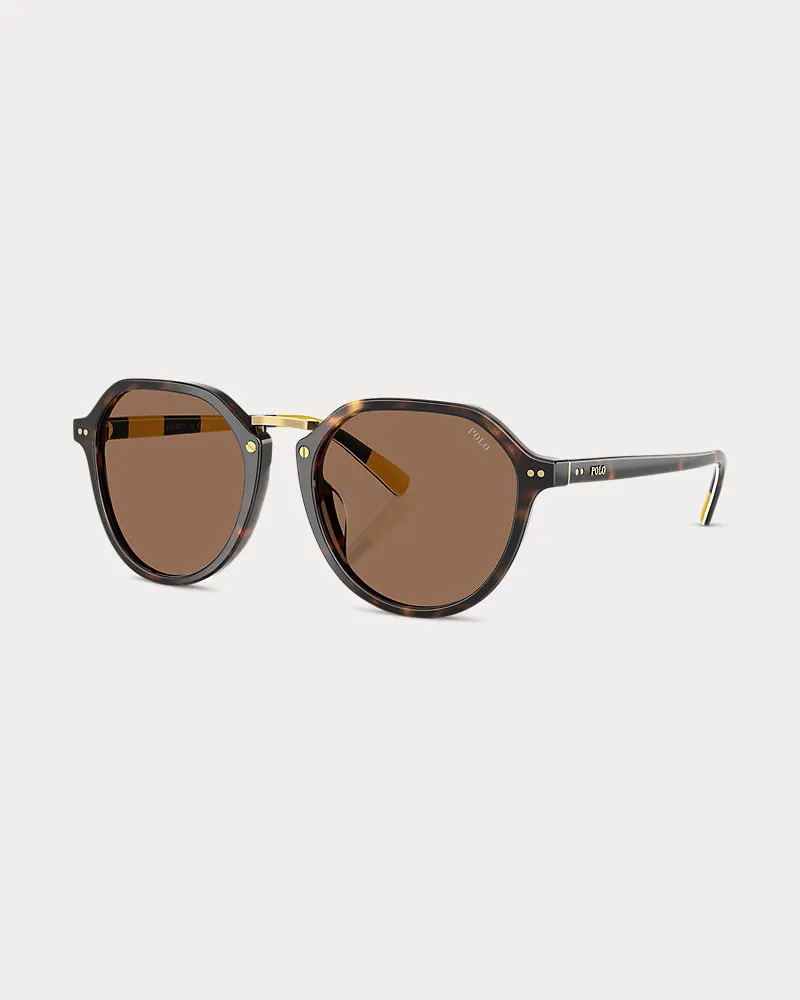 Ralph Lauren Runde Sonnenbrille mit Rugby-Streifen Brown