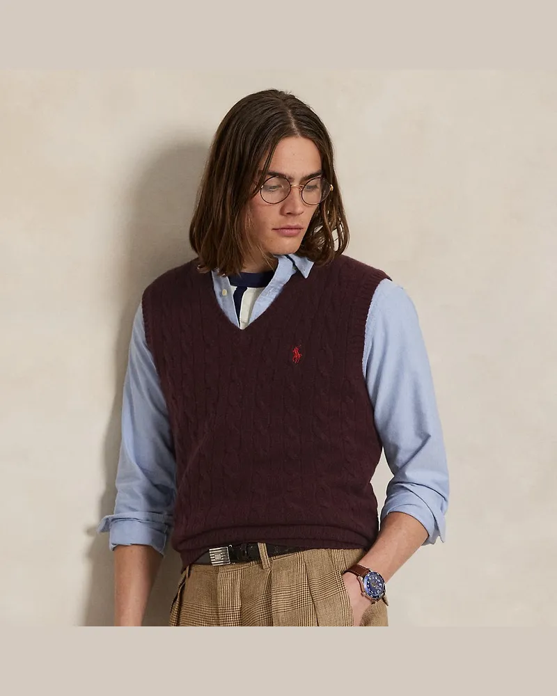Ralph Lauren Woll-Kaschmir-Pullunder mit Zopfmuster Red