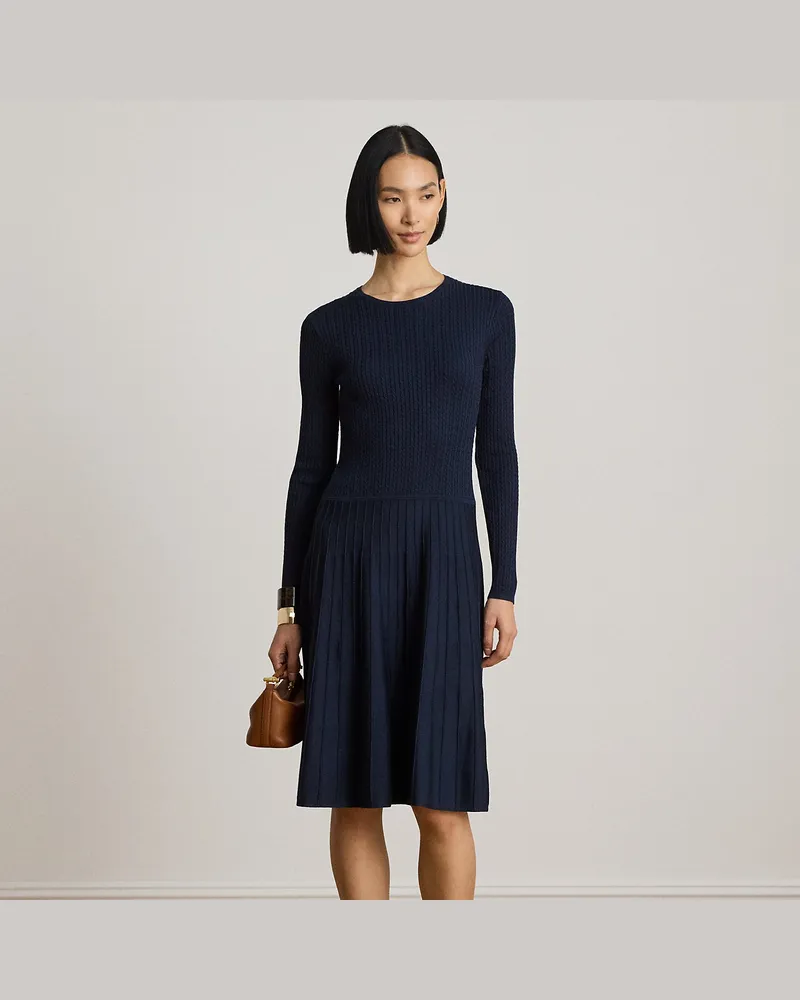 Ralph Lauren Langärmliges Kleid mit Mini-Zopfmuster Blue