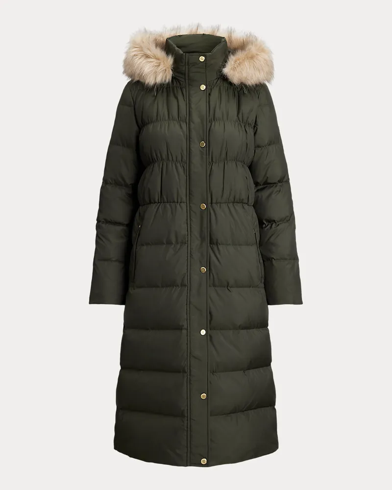Ralph Lauren Daunenmantel mit Kapuze und Kunstpelz Green