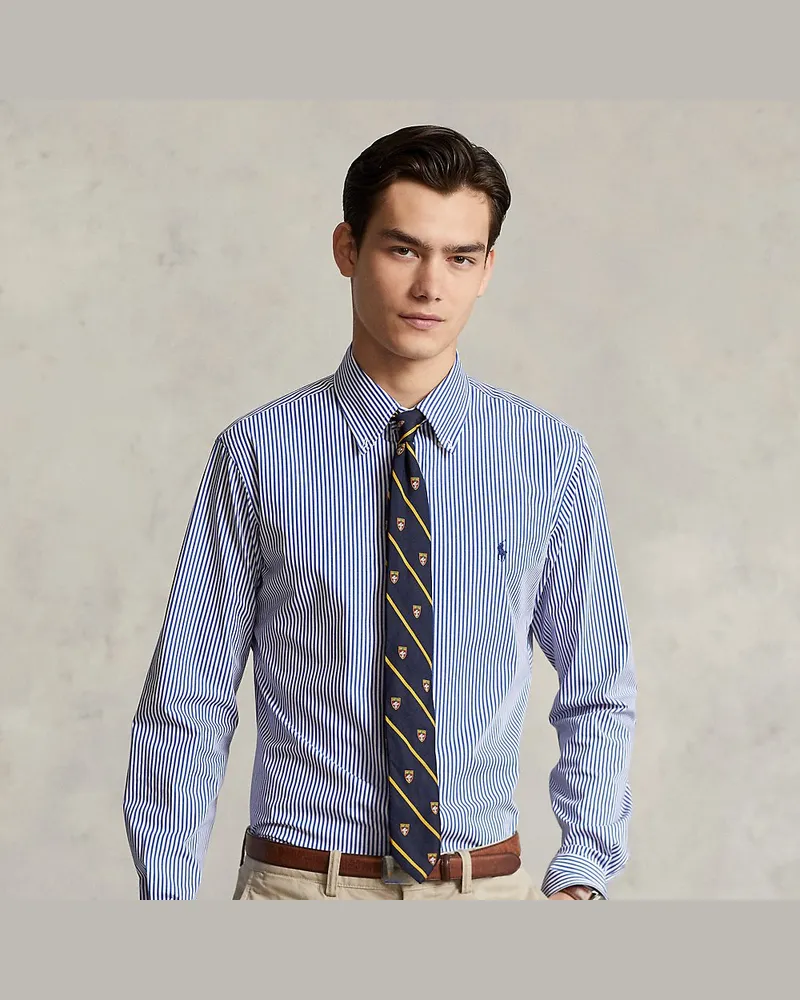 Ralph Lauren Gestreiftes Custom-Fit Hemd aus Popeline Blue