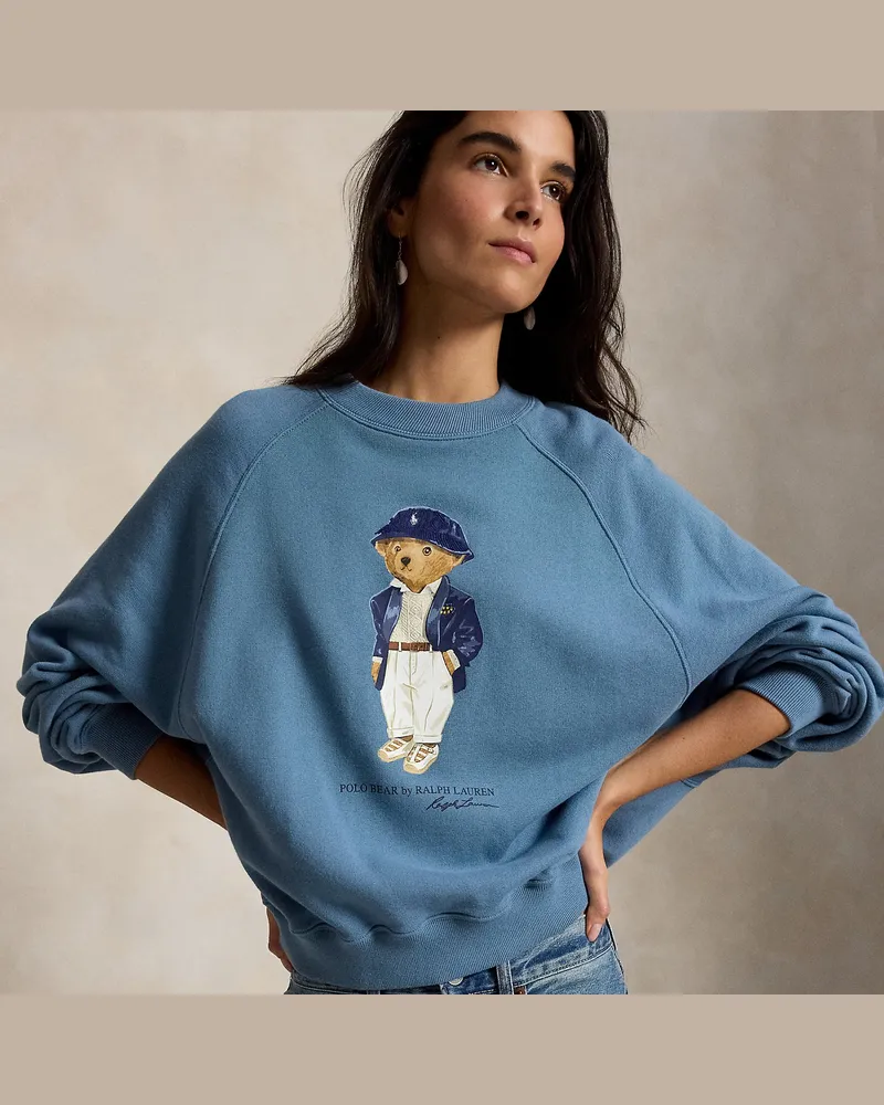Ralph Lauren Fleece-Rundhalspullover mit Polo Bear Blue