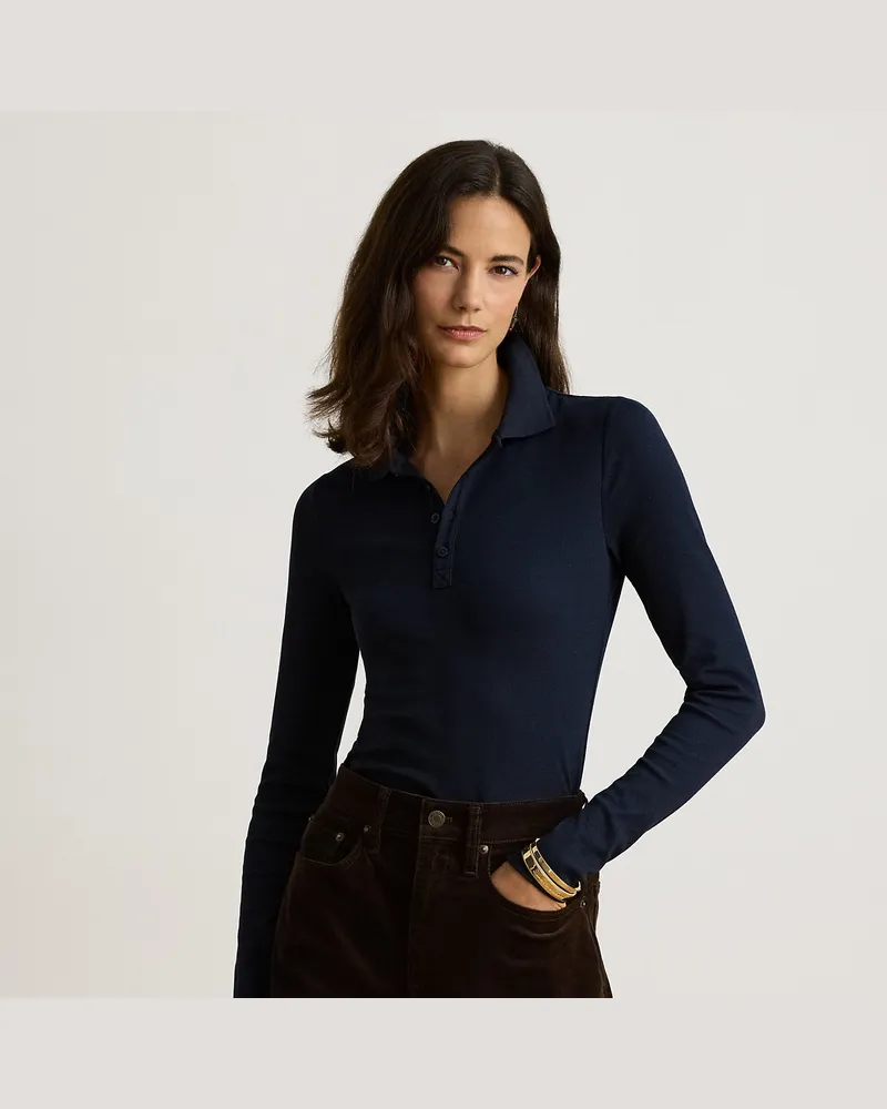 Ralph Lauren Langärmliges Poloshirt in Rippenstrick Blue