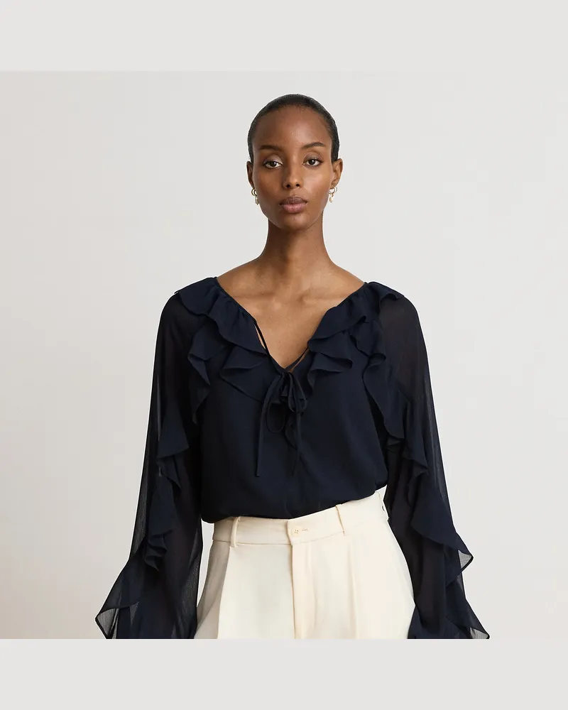 Ralph Lauren Bluse aus Knittergeorgette mit Rüschen Blue
