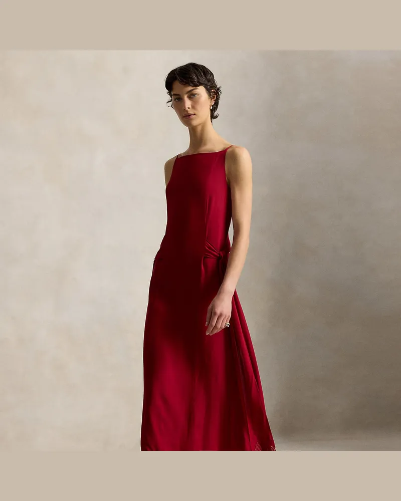 Ralph Lauren Säulenkleid mit Bindedetail und Fransen Red