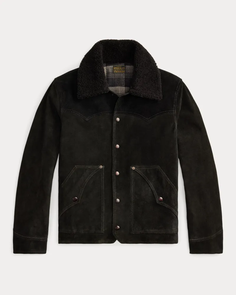 Ralph Lauren Wildlederjacke mit Lammfellkragen Black