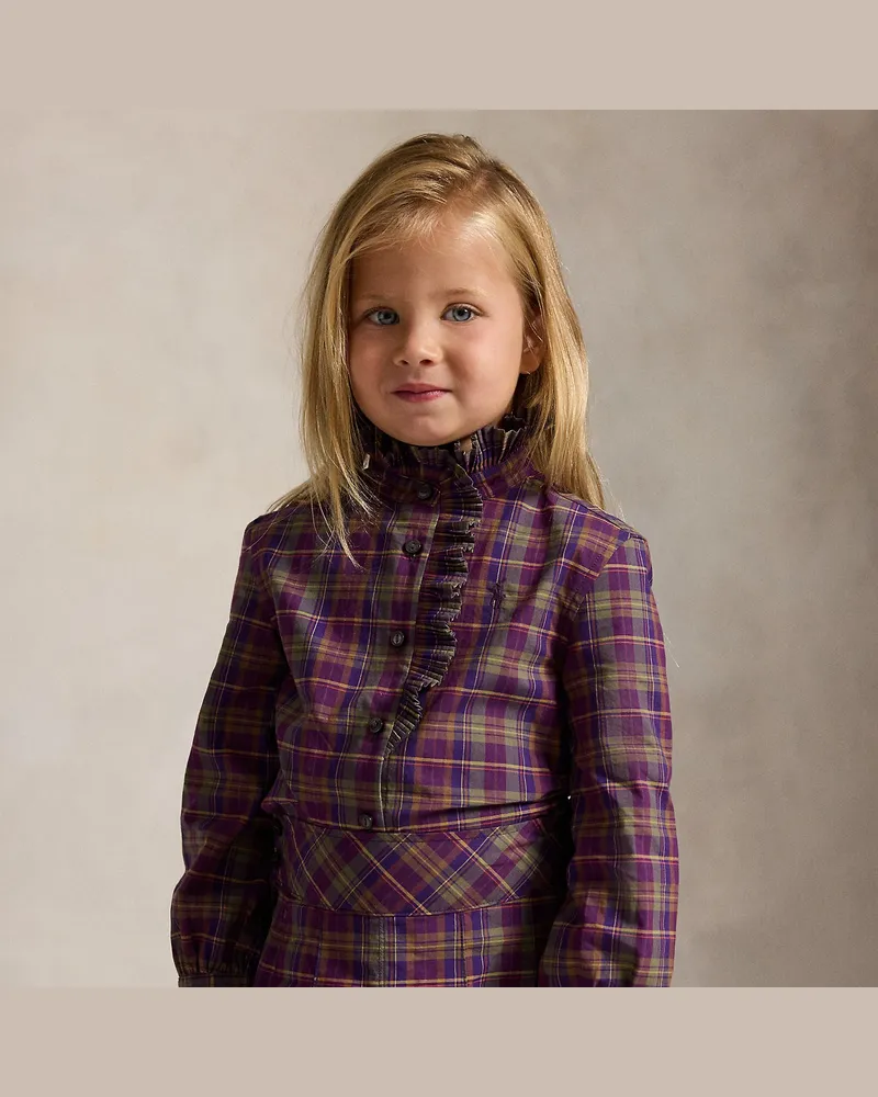 Ralph Lauren Kariertes Popelinehemd mit Rüschenbesatz Multi
