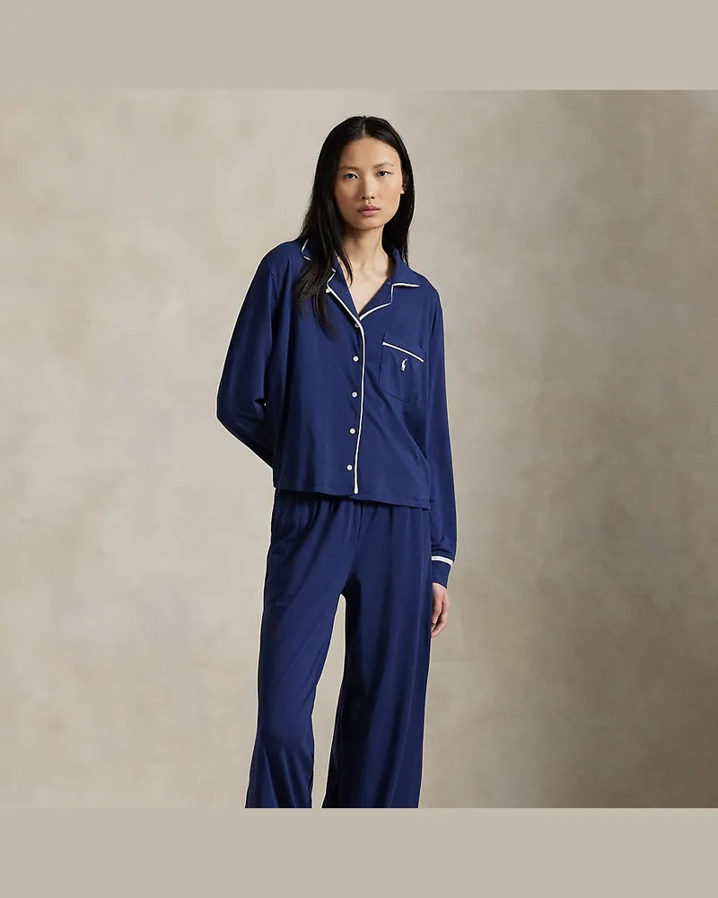 Ralph Lauren Langärmliger Pyjama aus Jersey Blue